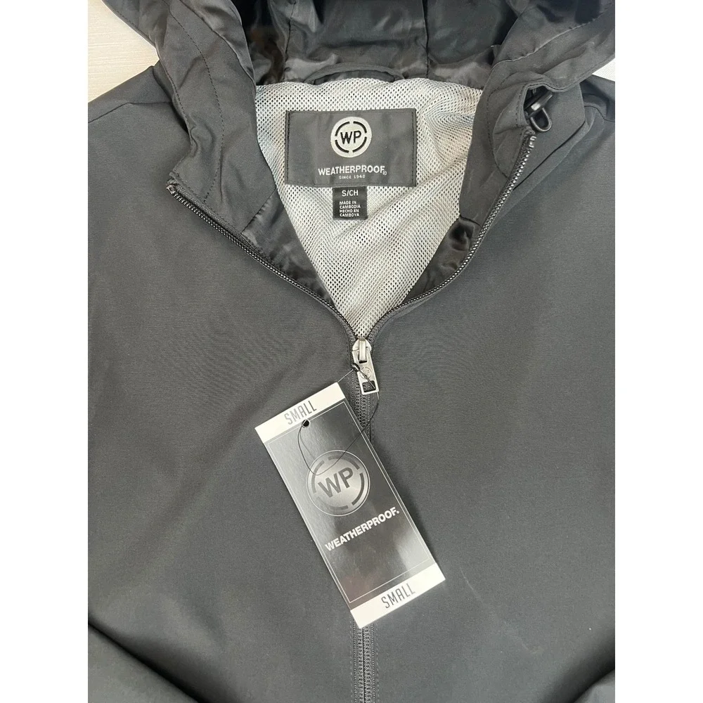 Weatherproof Men's Hooded Windbreaker Jacket Black S2670707SAM Small NWT